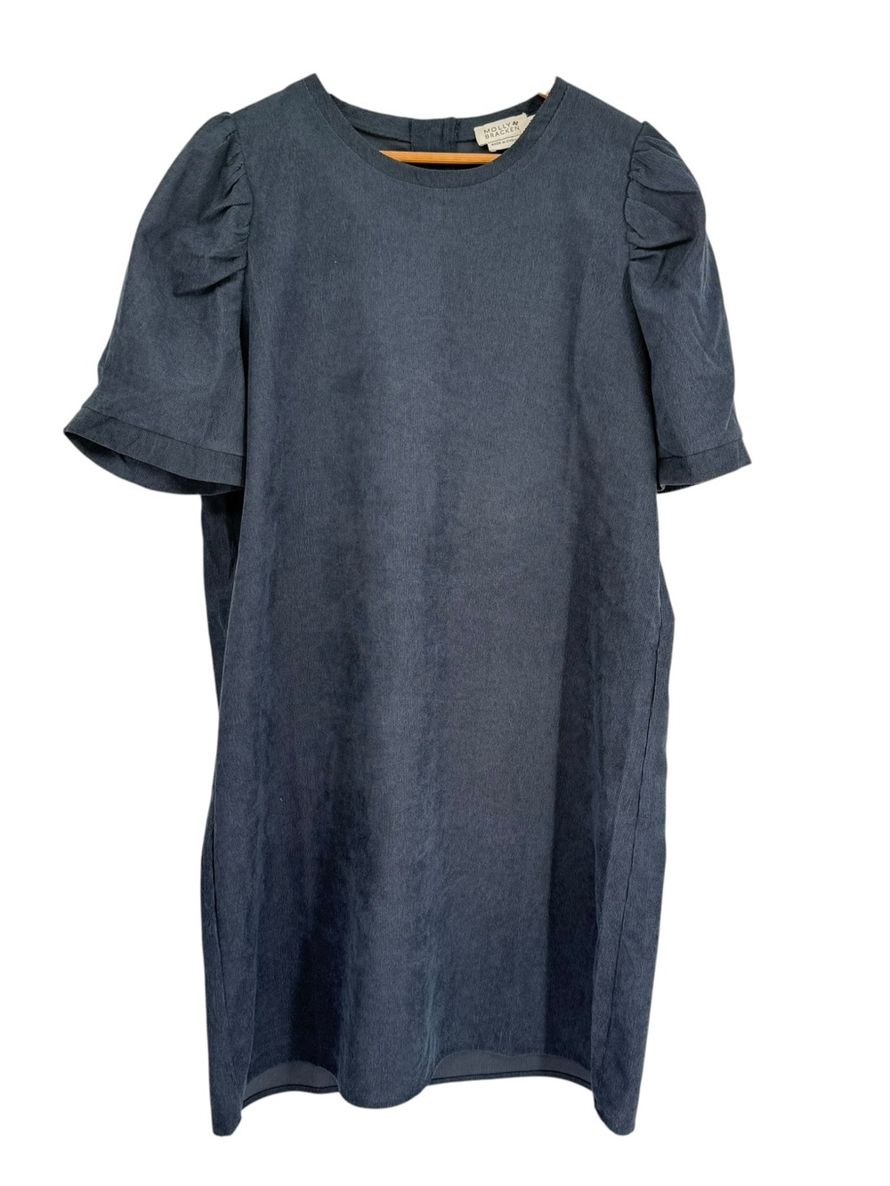 Molly Bracken Blue Corduroy Puff Sleeve Casual Dress Womens Size XL Mini